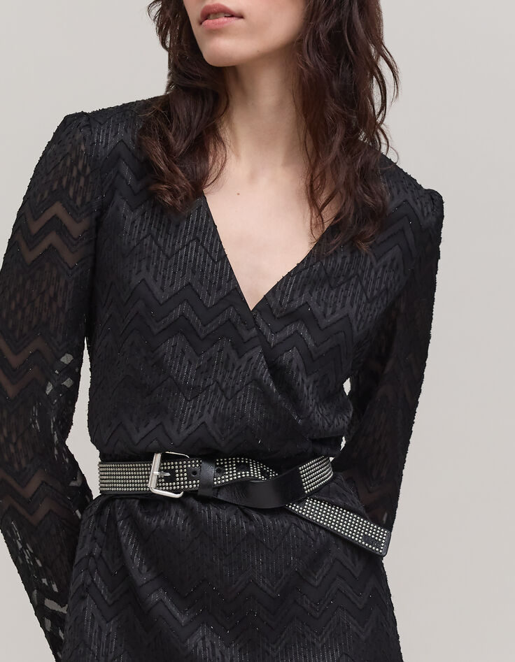 Woman's black herringbone jacquard voile dress-5