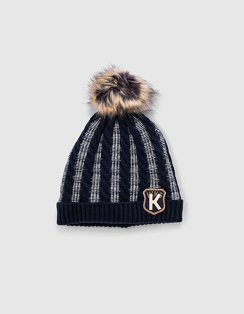 Boys’ navy and white cable knit beanie