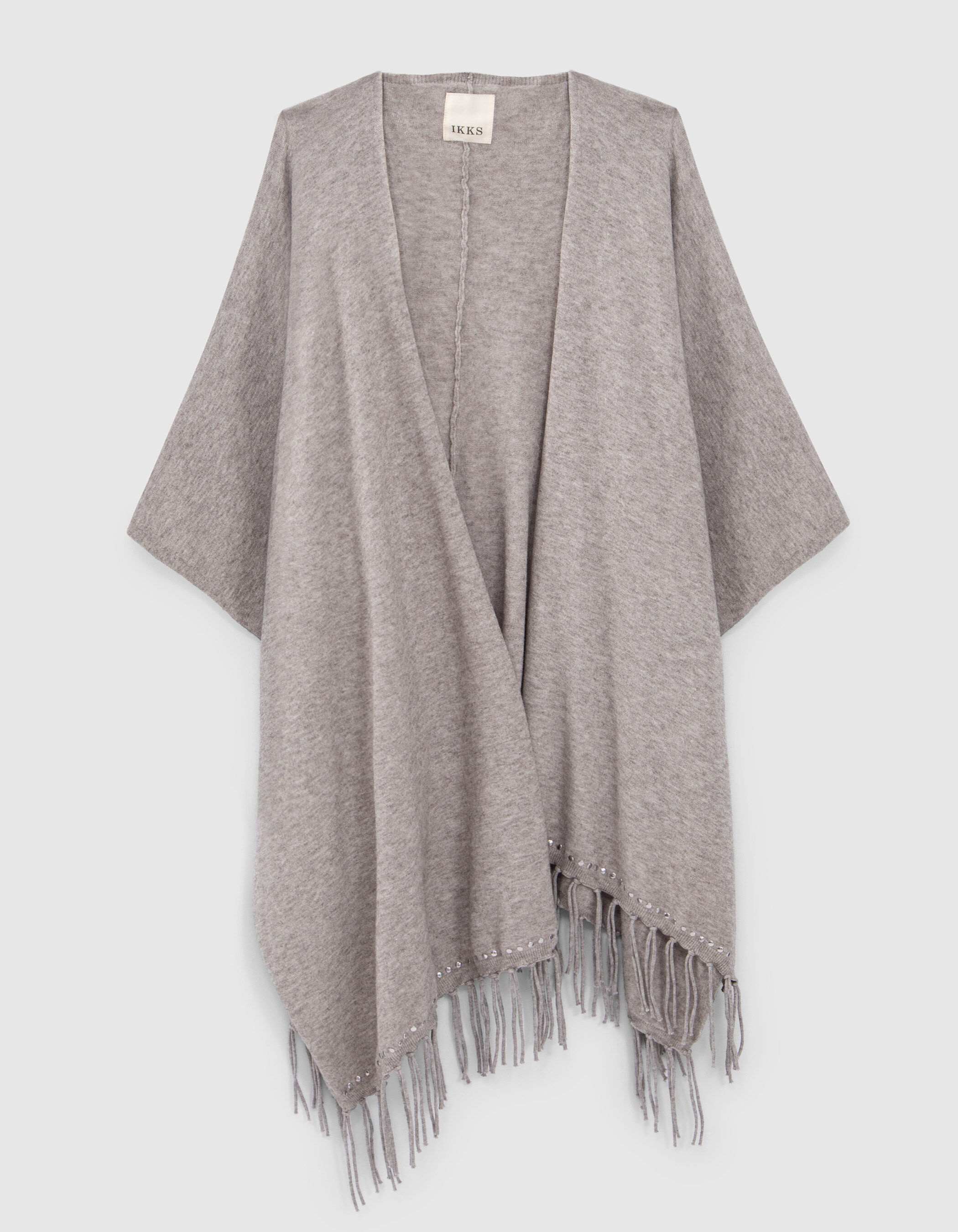 Women s grey knit fringed edge poncho