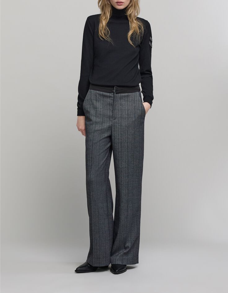 Women's black herringbone check suit pants-1