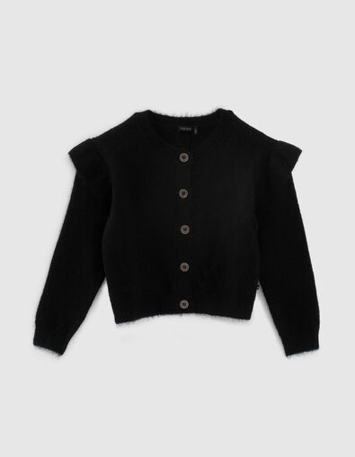 Cardigan noir tricot &agrave; volants fille - IKKS