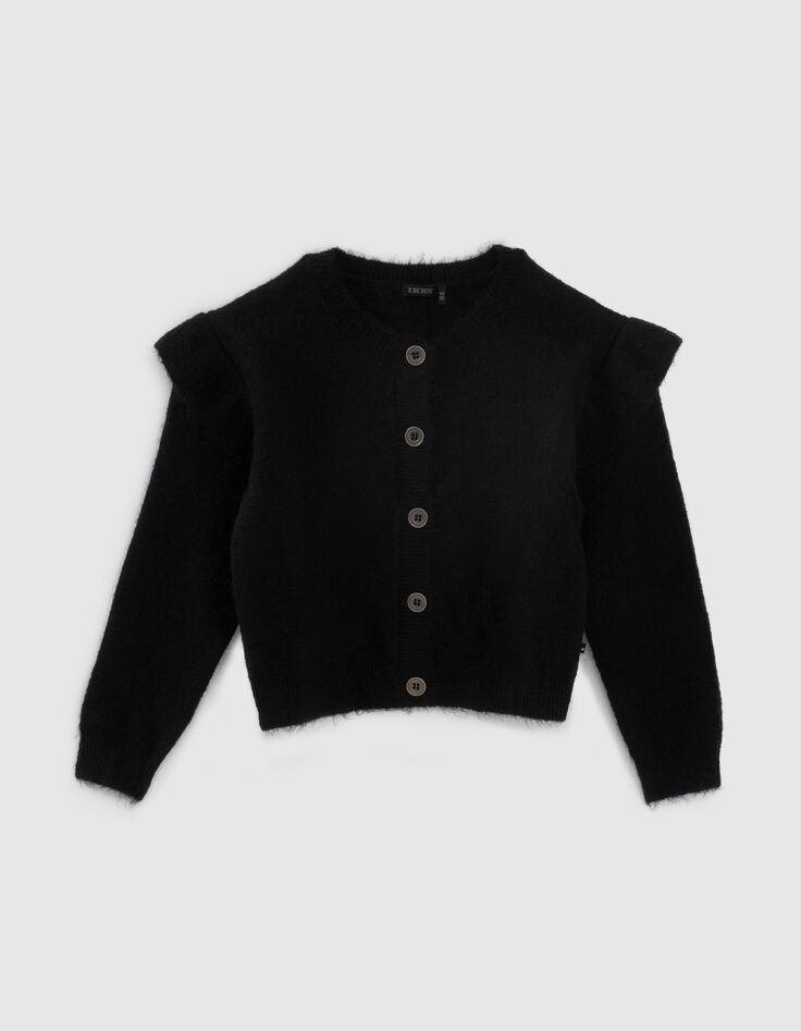 Cardigan noir tricot &agrave; volants fille-1