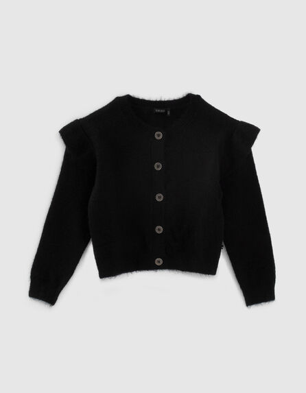 Girls’ black knit ruffled cardigan