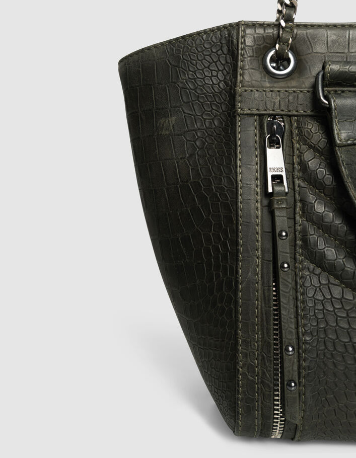 Sac cabas 1440 kaki cuir effet croco Taille M Femme IKKS