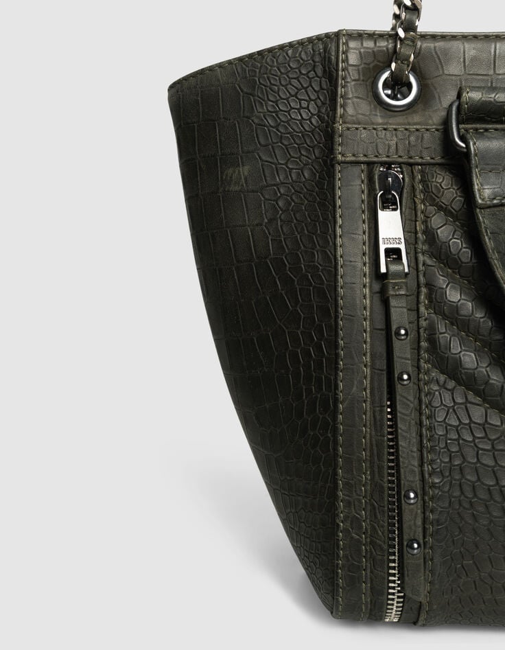 Khaki Cabas-Tasche 1440 Leder Kroko-Effekt Größe M Damen-7