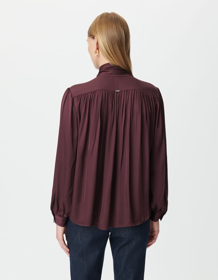 Chemise bordeaux satinée col lavallière Femme-3 Chemise bordeaux satinée col lavallière Femme-3