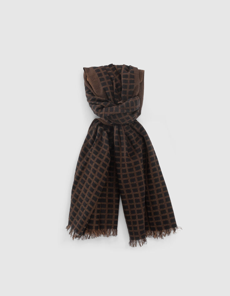 I.Code fawn and black checkerboard jacquard scarf-2