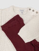 Set gebreide ecru trui en bordeaux legging babymeisjes-3