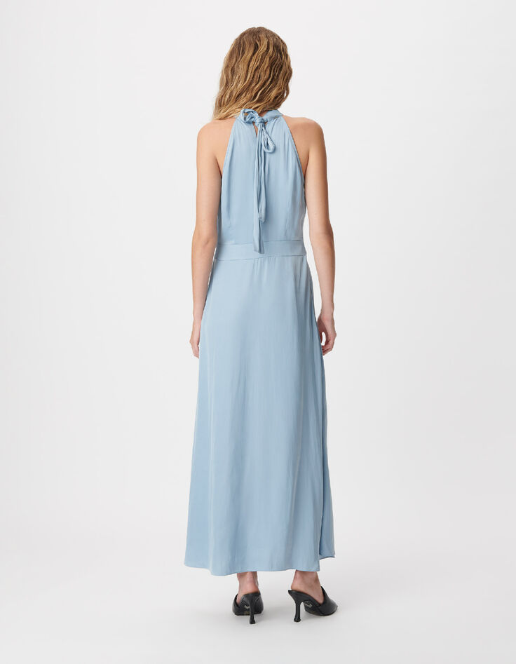 Women's satin sky blue sleeveless maxi dress-2