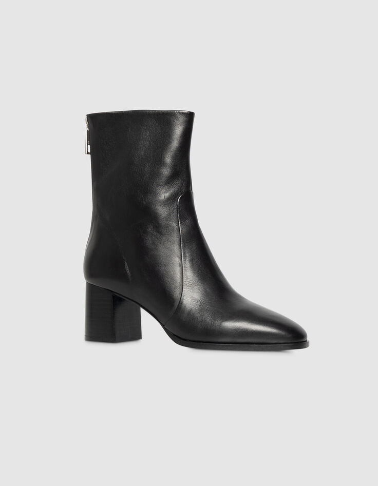 Boots à talon noires cuir zippées Femme-2