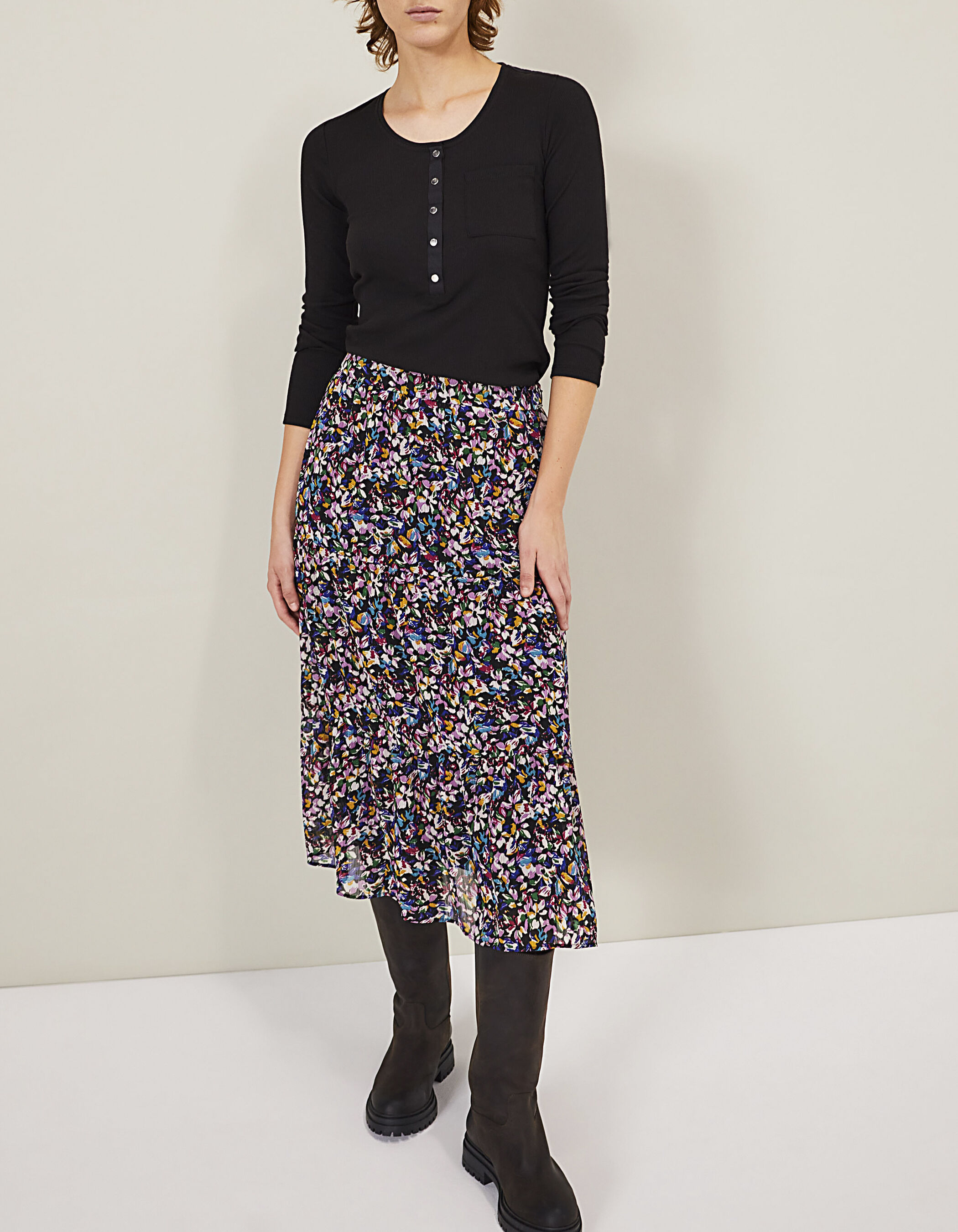 Jupe midi en voile imprim floral femme