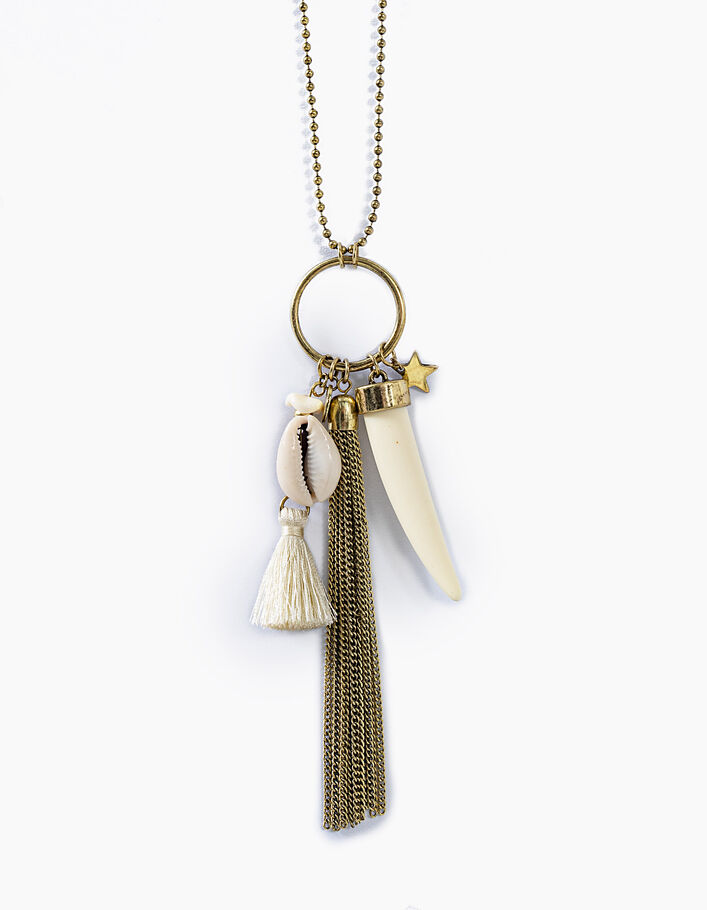Women’s gold metal chain necklace with ring/cowrie/tassel - IKKS
