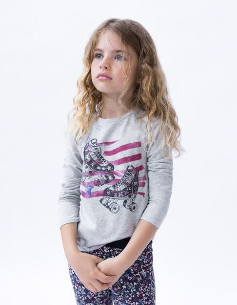 Graues Mädchen-T-Shirt aus Biobaumwolle mit Rollschuhmotiv