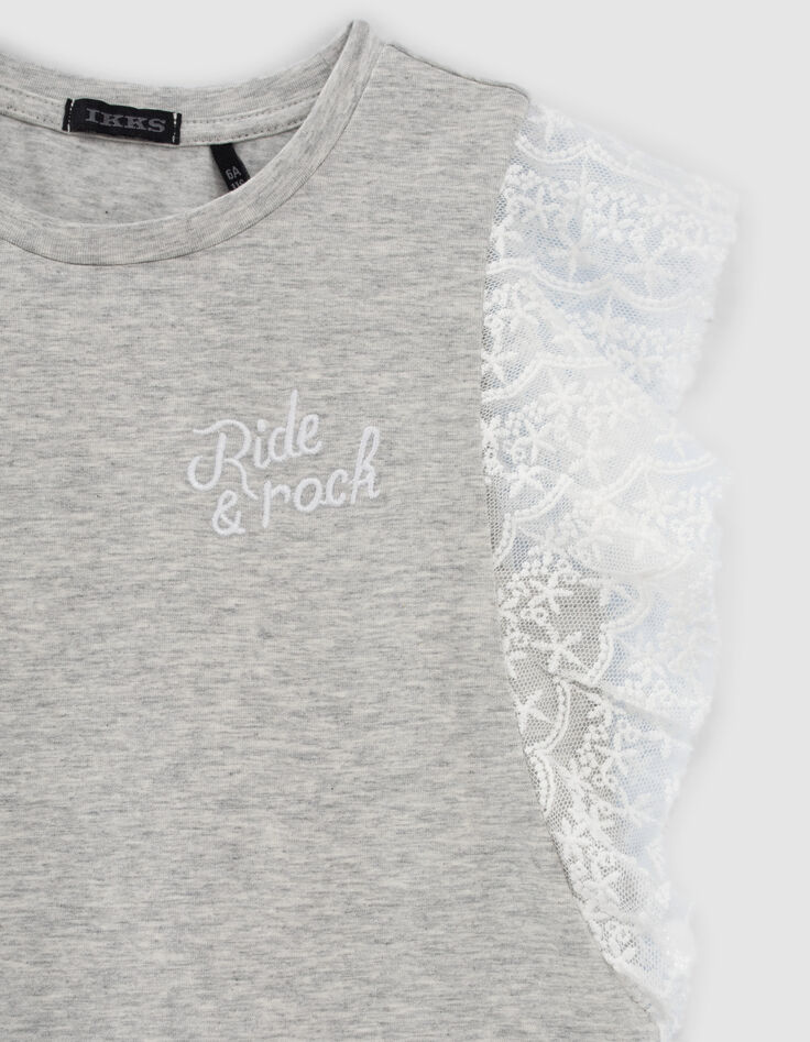 Grijs T-shirt kanten volants mouwinzetten meisjes-3