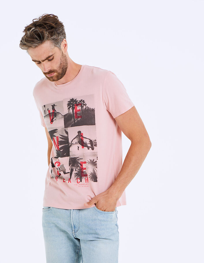 Men’s light pink T-shirt with Venice Beach photos - IKKS