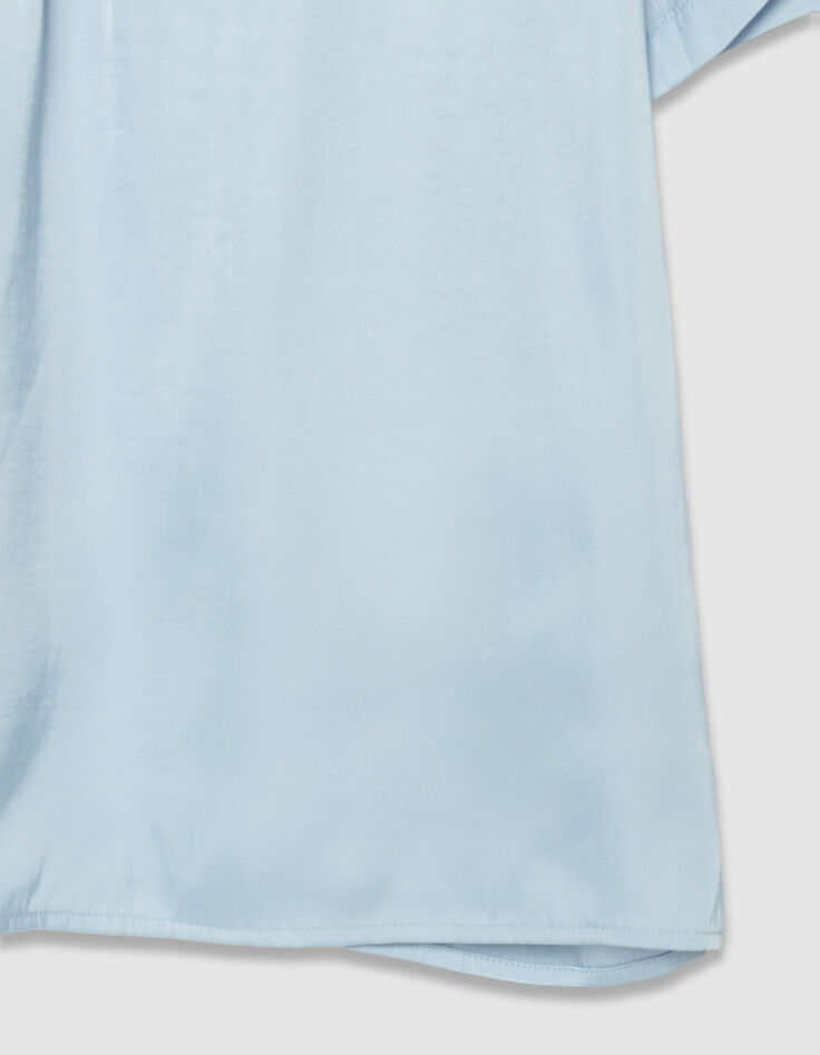 Top bleu satin&eacute; d&eacute;tails smocks Femme-8