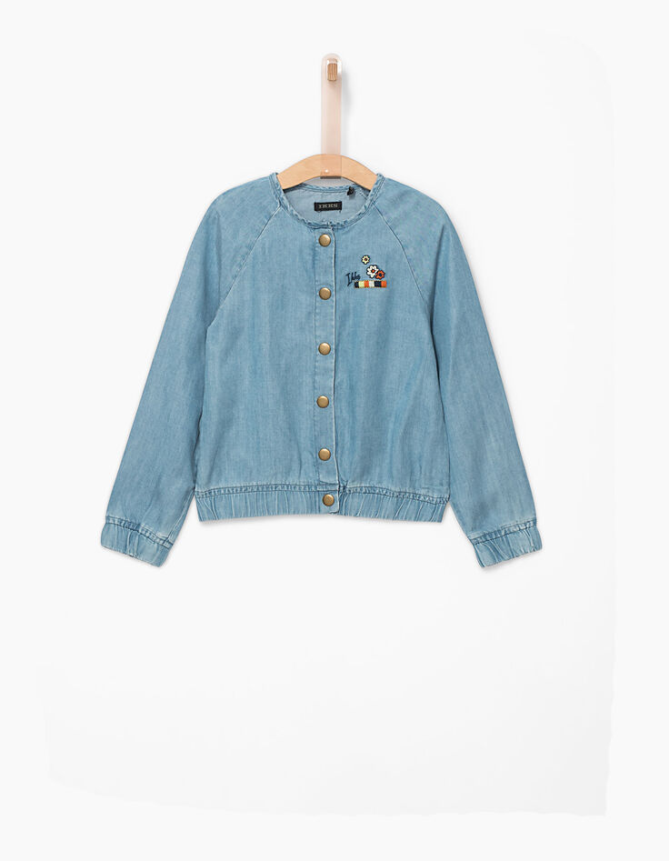 Bomber bleu Tencel© brodé arc-en-ciel dos fille-2