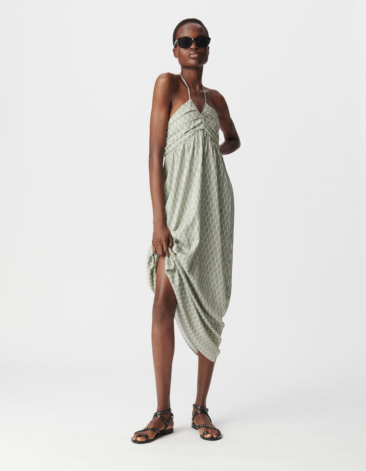 Robe longue verte LENZING™ ECOVERO™ ethnique Femme-4