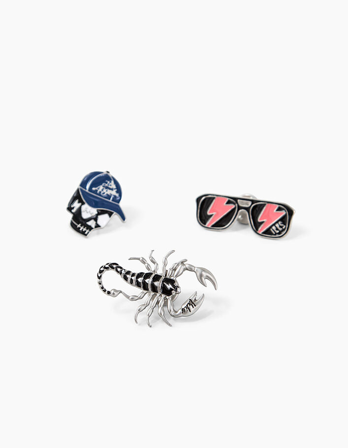 Scorpion, glasses and skull pin badges   - IKKS