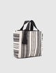 Bolso cab&aacute;s negro y crudo tejido maxi borla ni&ntilde;a-3