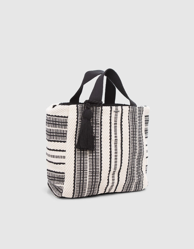 Bolso cab&aacute;s negro y crudo tejido maxi borla ni&ntilde;a-3