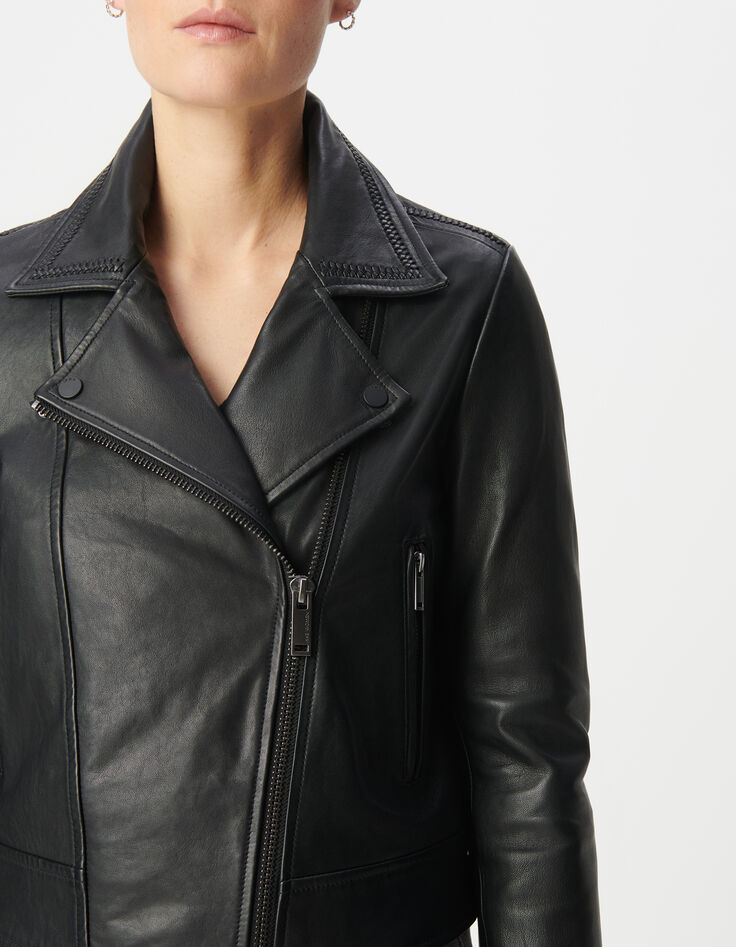 Women's black leather biker jacket with removable front panel-6