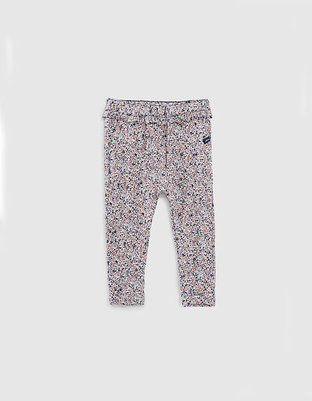 Baby girls’ ecru micro-flower print Ecovero® trousers
