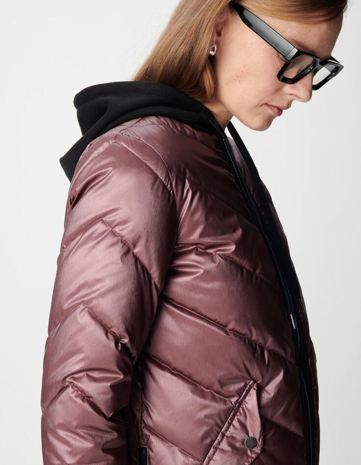 Schillernde burgunderfarbene STEPPJACKE für Damen mit Fleece-Kapuze-5