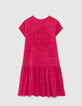Girls’ fuchsia pink T-shirt dress, press studs down front-2
