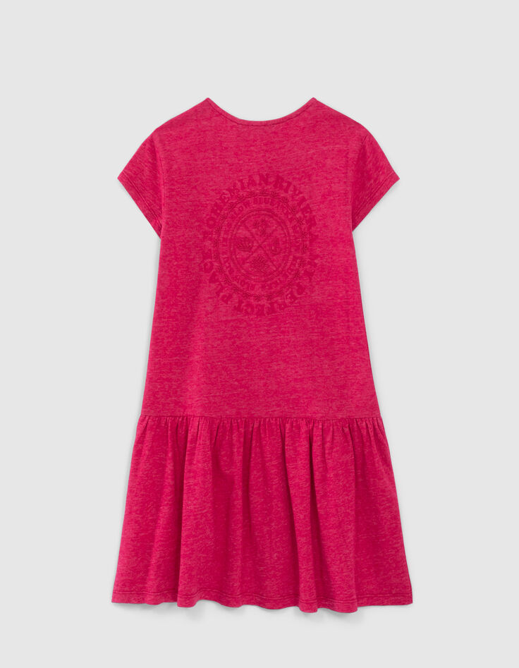 Girls’ fuchsia pink T-shirt dress, press studs down front-2