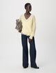 Pull col V jaune tricot loose Femme-5