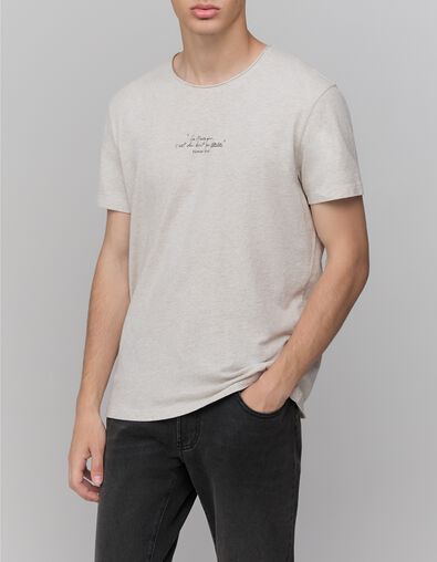 T-shirt gris chin&eacute; clair upcycl&eacute; print message Homme - IKKS