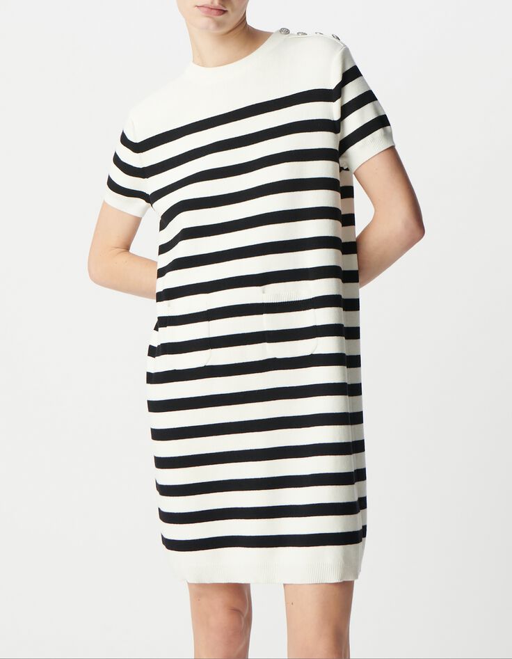 Robe marini&egrave;re tricot ray&eacute; noir et &eacute;cru Femme-2