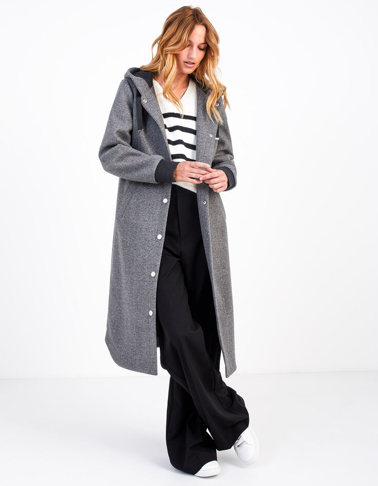 Manteau gris chin&eacute; &agrave; capuche I.Code-1