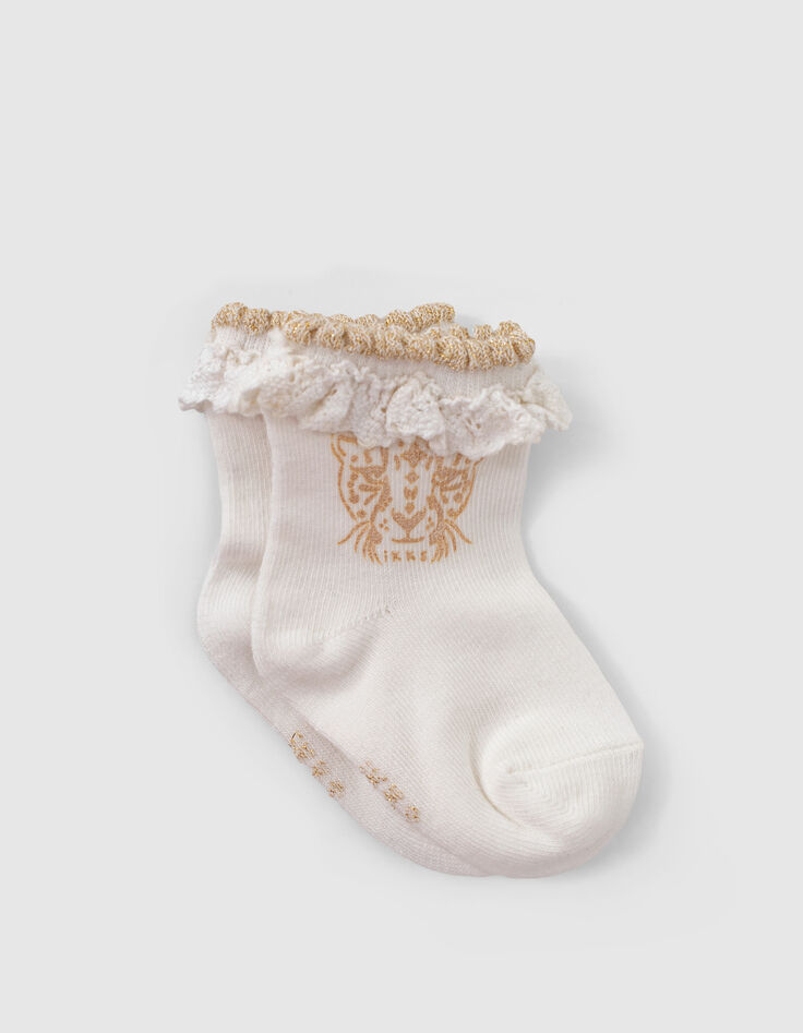 Pfirsichrote, weiße und goldfarbene Socken für Babymädchen-3