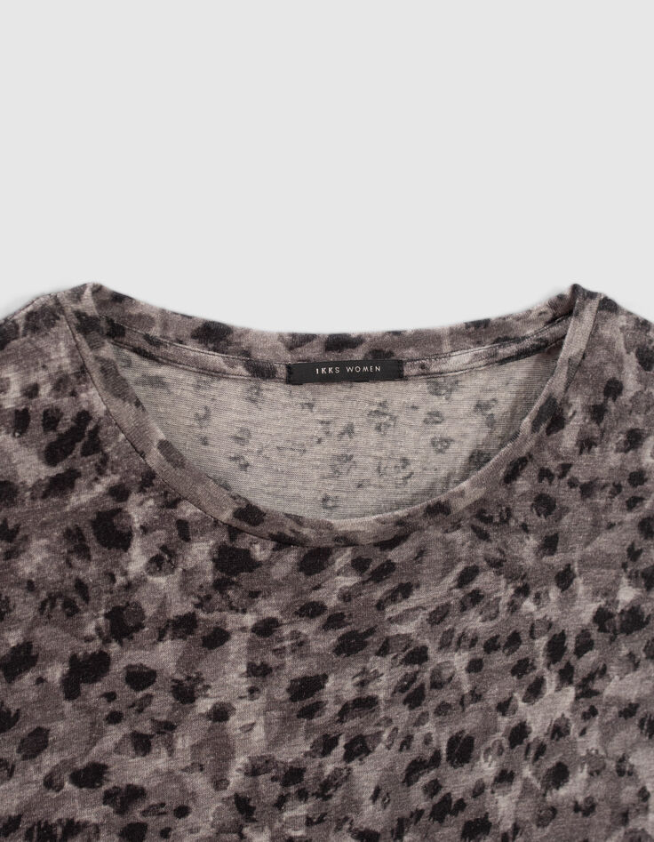 Graues T-Shirt aus Leinen und Viskose mit Druck Frau-2