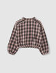 Girls’ pink and khaki check cropped blouse-3