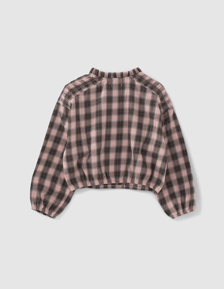 Girls’ pink and khaki check cropped blouse-3
