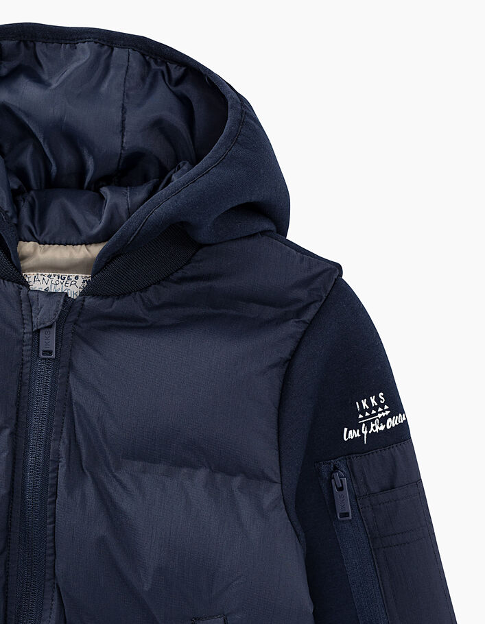 Boys' navy mixed fabric padded jacket with recycled filling - IKKS