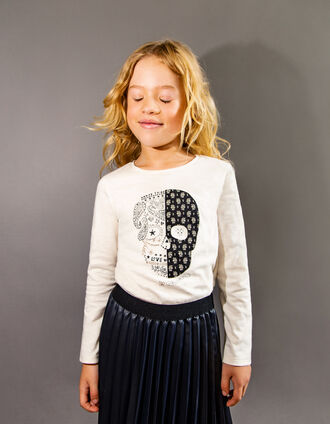 Girls’ ecru skull image organic cotton T-shirt