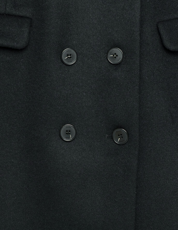 Manteau long noir parementure à capuche amovible Femme-7