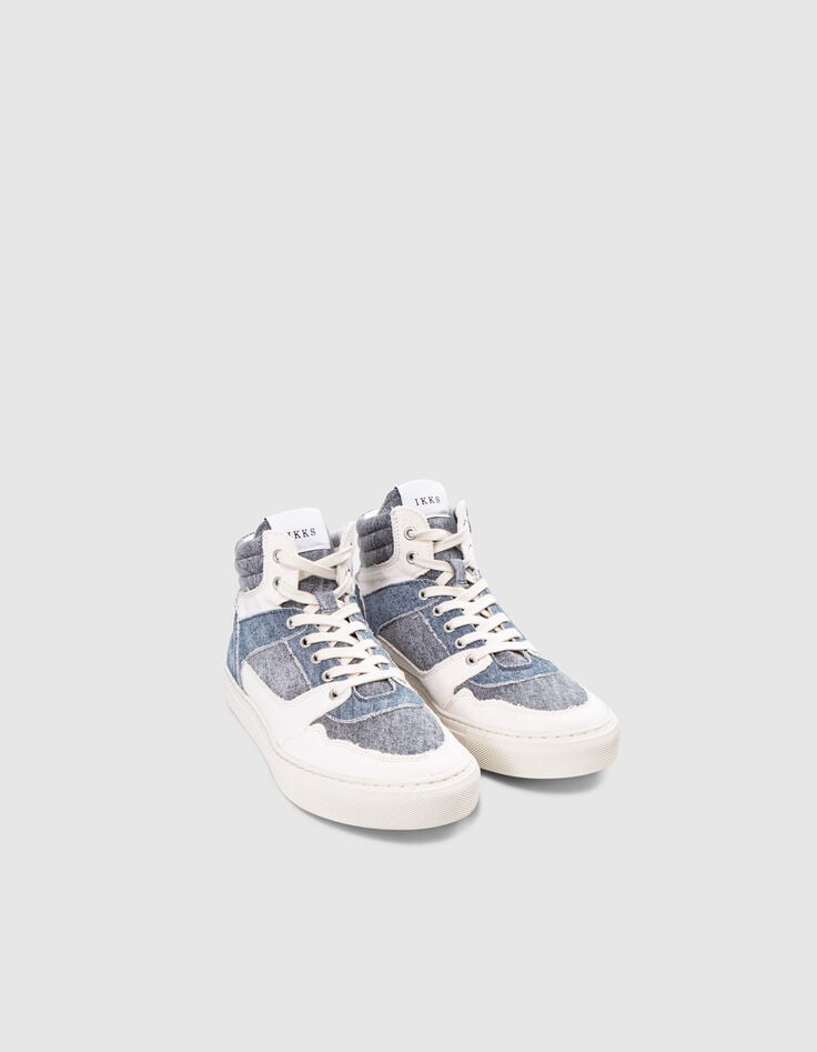 Sneakers montantes bleu effet denim en toile Femme-2