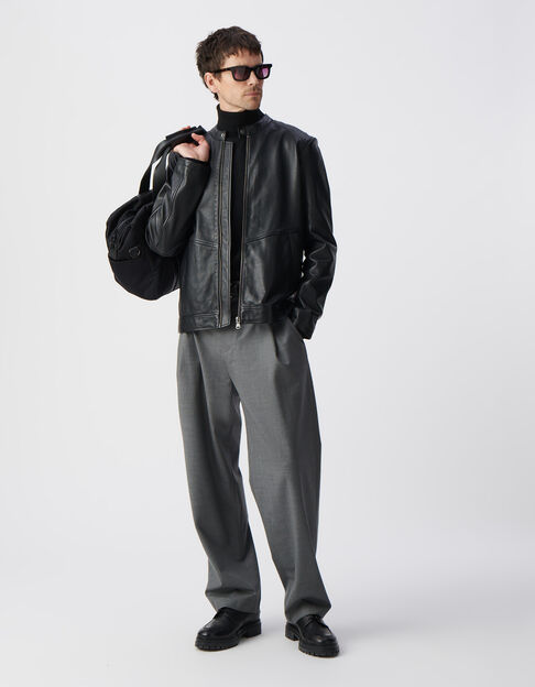 Blouson noir en cuir Homme - IKKS