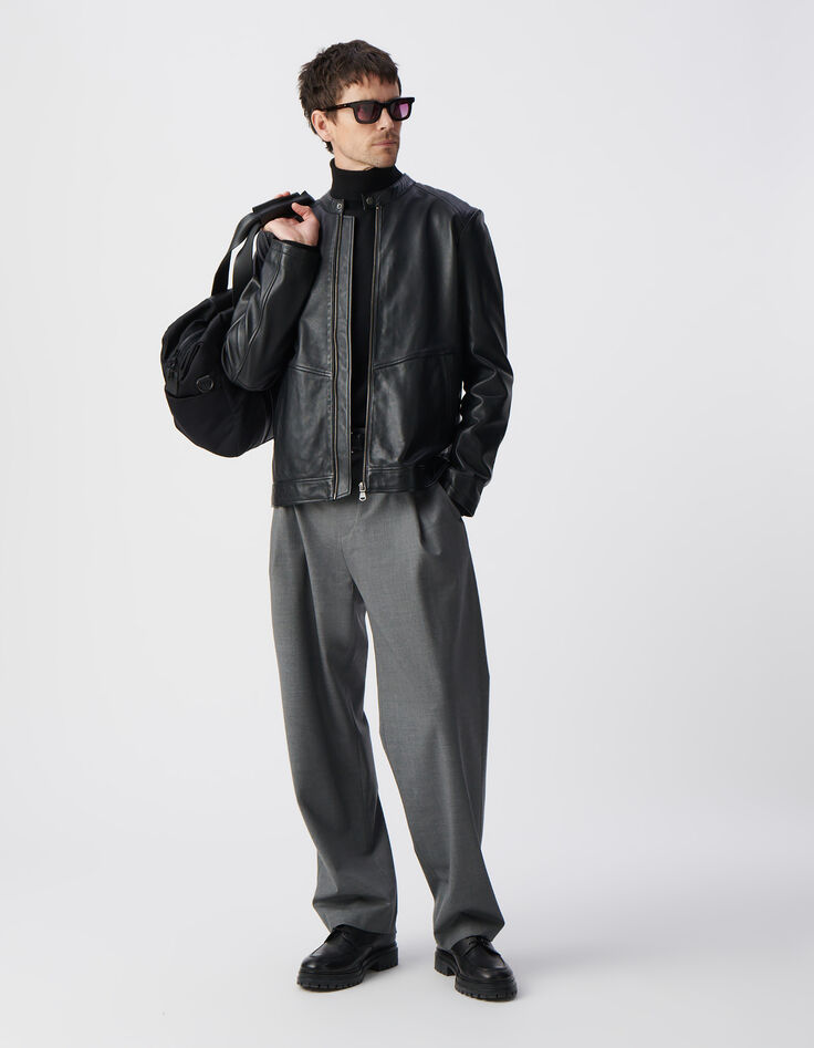 Men's black leather jacket-1