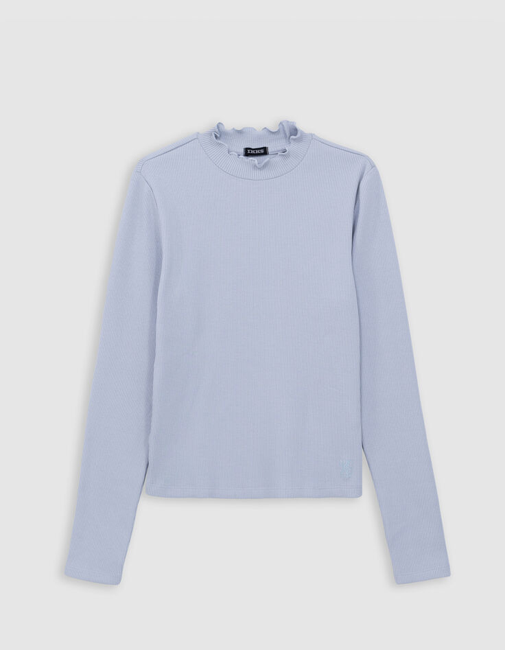 Himmelblaues Rippstrick-T-Shirt f&uuml;r M&auml;dchen-1