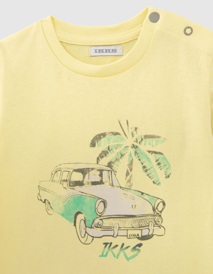 Baby boys’ yellow T-shirt with Cuban car image-2