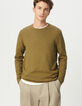 Pull kaki coton bio tricot fin flammé Homme-3