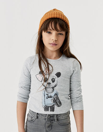 Tee-shirt gris chiné moyen visuel panda fille - IKKS