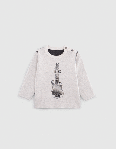 Reversible knitted sweater grey and dark grey baby boy - IKKS