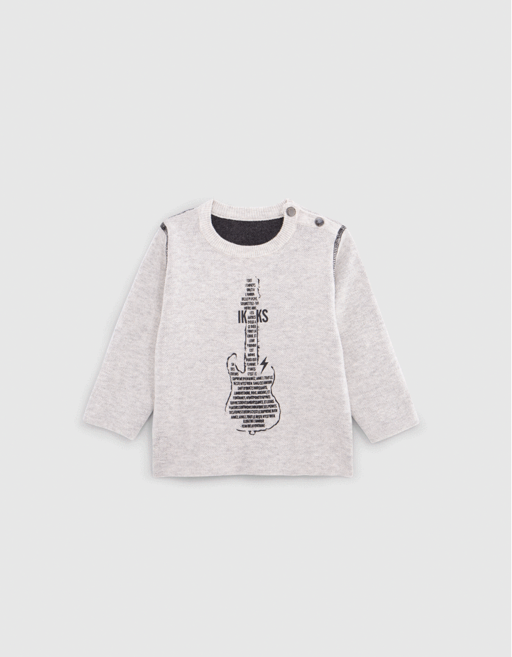 Reversible knitted sweater grey and dark grey baby boy-1